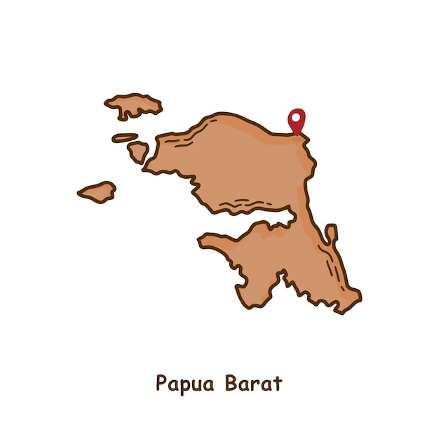 Handgetekende kaart van de provincie Papua Barat Indonesië Modern Simple Line Cartoon Design Goed