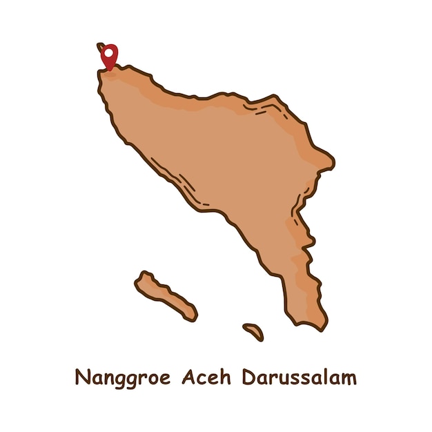 Handgetekende kaart van Nanggroe Aceh Darussalam Provincie Indonesië Moderne Simple Line Cartoon Design