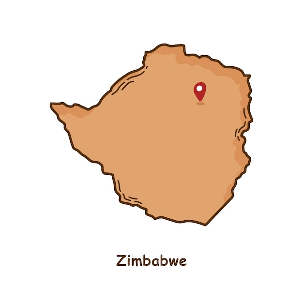 Handgetekende kaart van Zimbabwe met bruin kleur modern eenvoudig lijn cartoon ontwerp