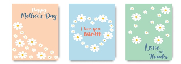 Handgetekende kaartjes voor Moedersdag Trendy posters webbanners of covers met wilde bloemen