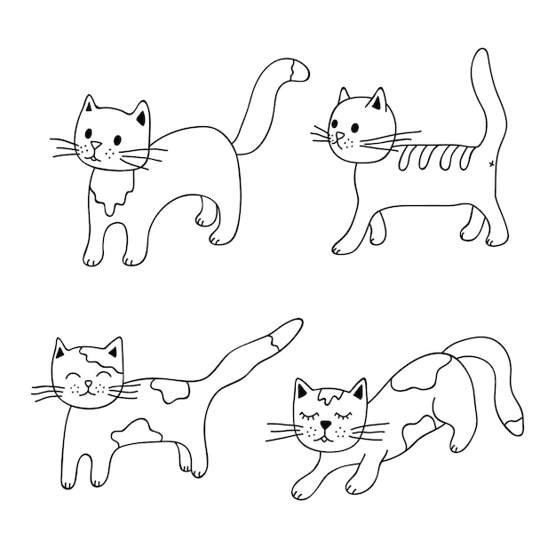 Handgetekende kat clipart Schattig huisdier doodle set