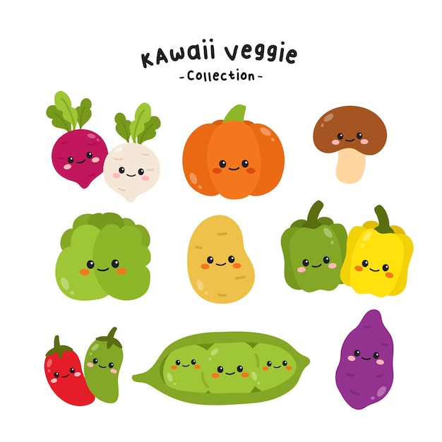 Handgetekende Kawaii groente personage illustratie