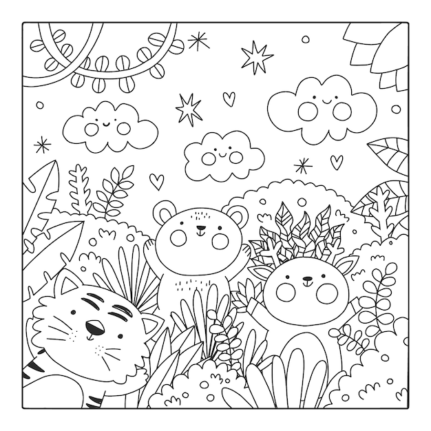 Handgetekende kawaii kleurboekillustratie