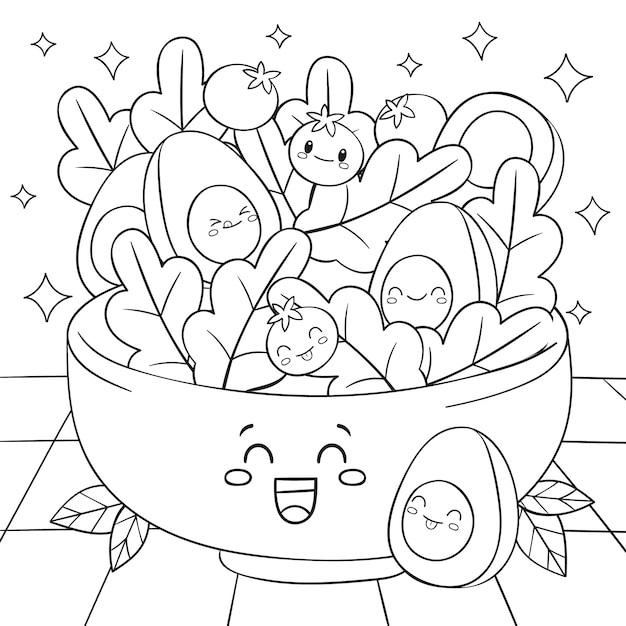 Handgetekende kawaii kleurboekillustratie