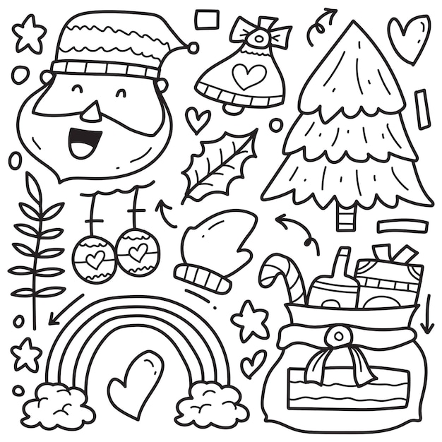 handgetekende kerst doodle cartoon kleuren ontwerp