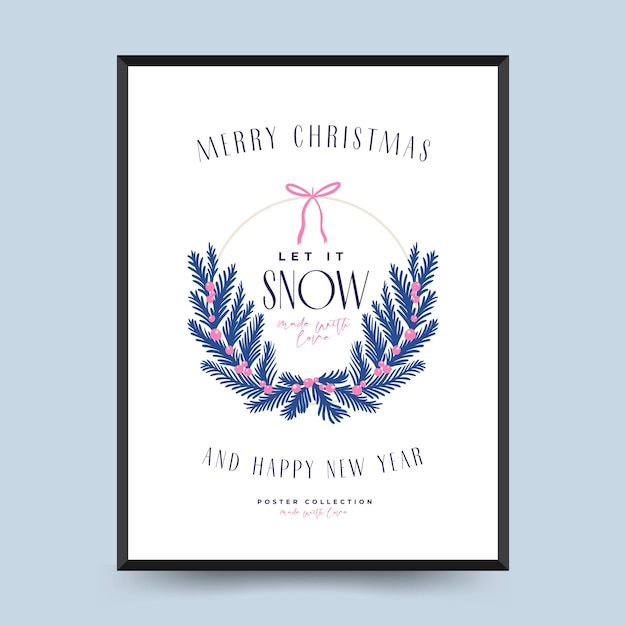 Handgetekende kerst- en nieuwjaarswenskaart of poster met belettering van decoratieve elementen