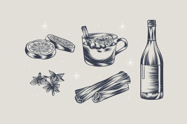 Vector handgetekende kerst glühwein