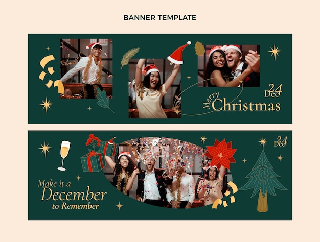 Handgetekende kerst horizontale banners set