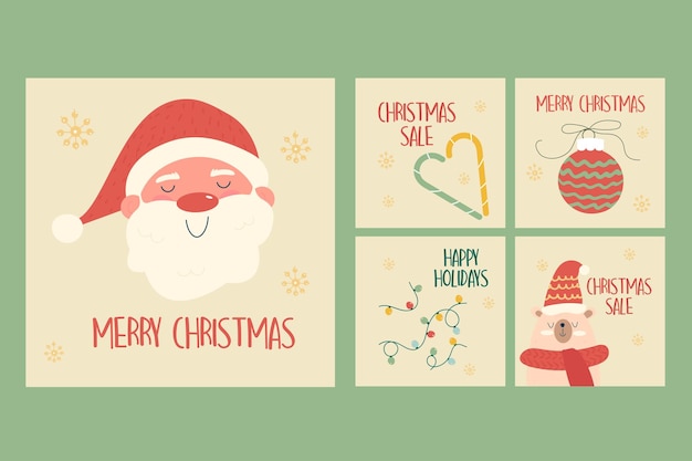 Handgetekende kerst instagram posts collectie Social media