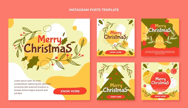 Vector handgetekende kerst instagram posts collectie