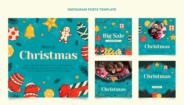 Handgetekende kerst instagram posts collectie