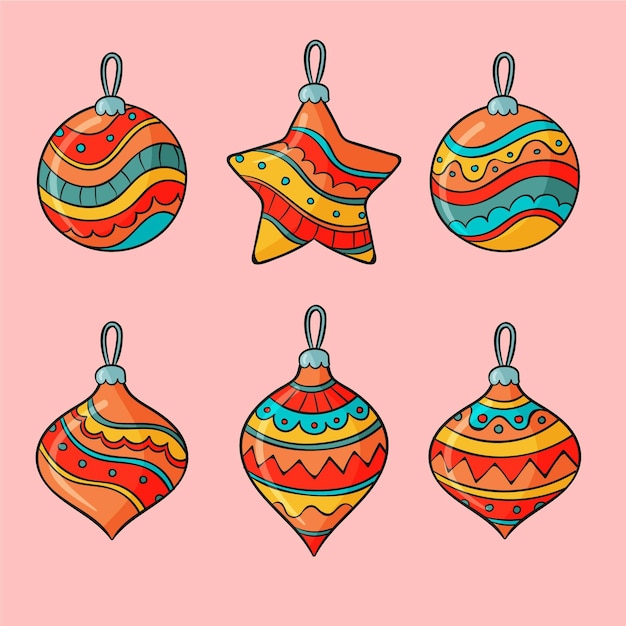 Vector handgetekende kerstbal ornamenten collectie