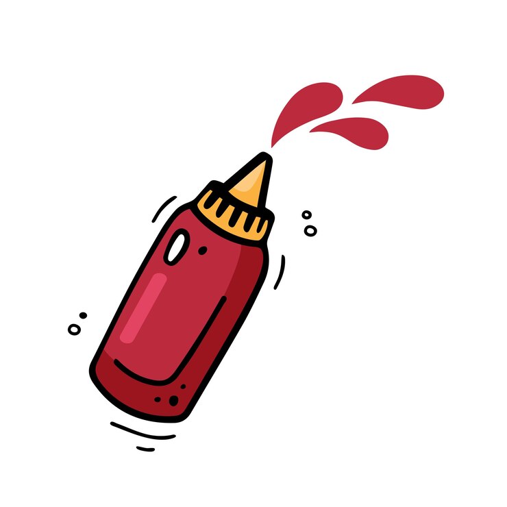 Handgetekende ketchupfles Sketch van sausfles Fast food illustratie in doodle stijl.