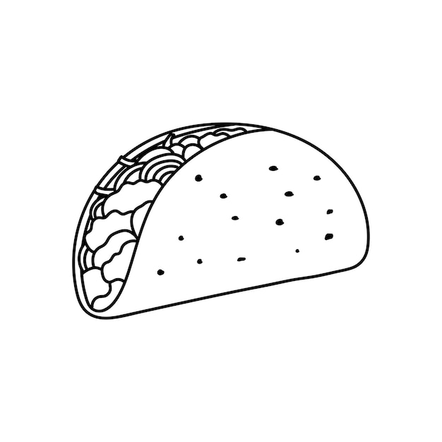 Handgetekende Kinderen tekenen Cartoon Vector illustratie taco met tortilla shell Mexicaans eten icoon