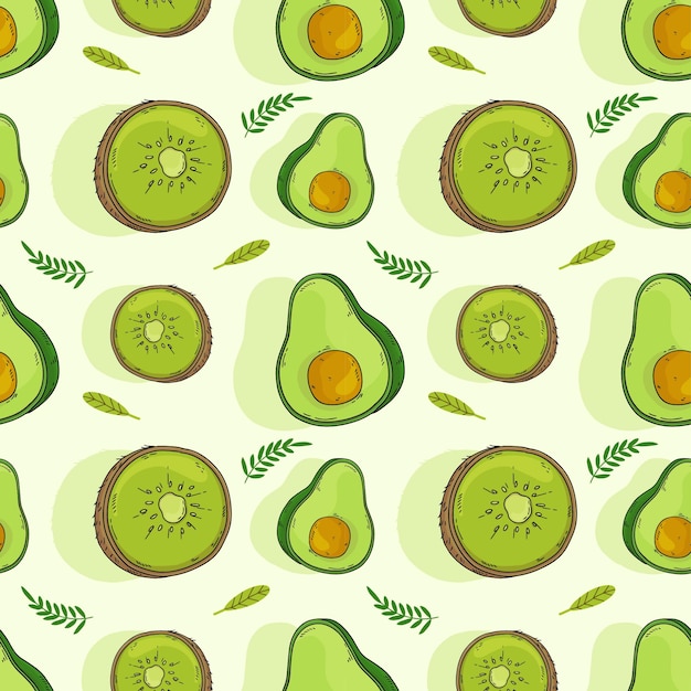 Handgetekende Kiwi en Avocado naadloos patroon