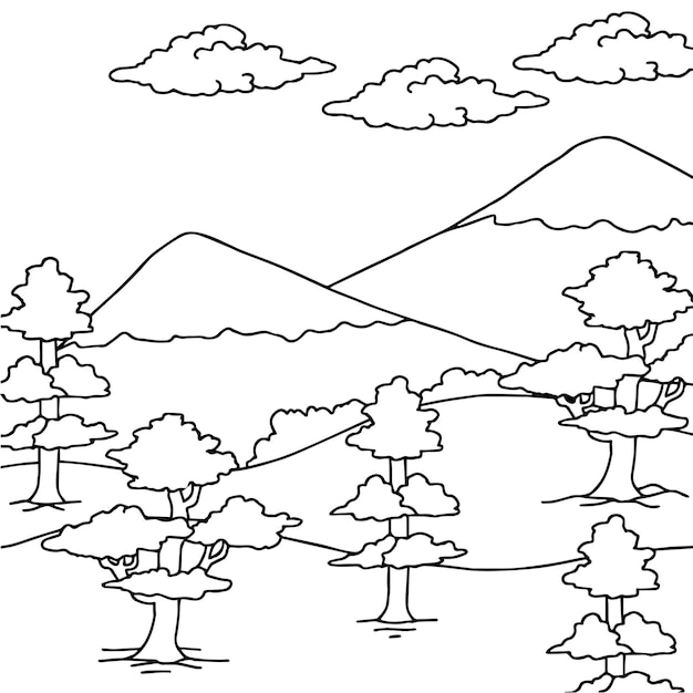 handgetekende kleurplaat natuur landschap