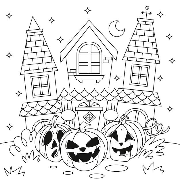 Vector handgetekende kleurplaatillustratie voor halloween-viering