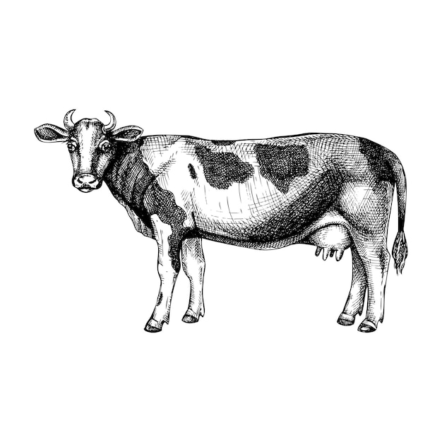 Handgetekende koe illustratie