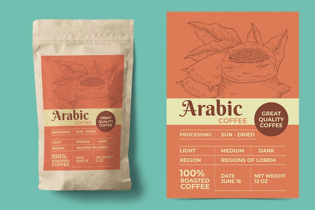 Vector handgetekende koffie label ontwerpsjabloon