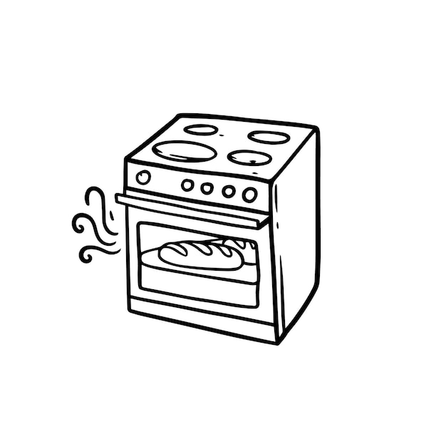 Handgetekende kookplaat met over doodle icoon teken zwarte kleur vector kunst