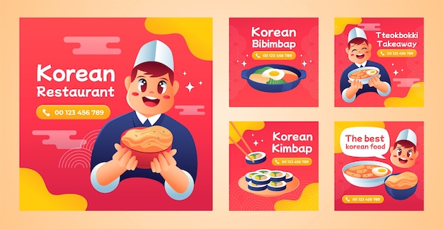 Vector handgetekende koreaanse restaurant instagram post
