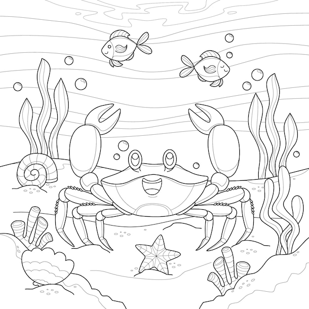 Handgetekende krab kleurpagina illustratie