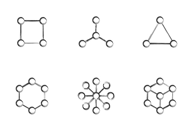 Handgetekende kristallen cel pictogrammenset Molecuul pictogram Vector illustratie