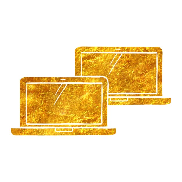 Handgetekende laptops icoon in goud folie textuur vector illustratie