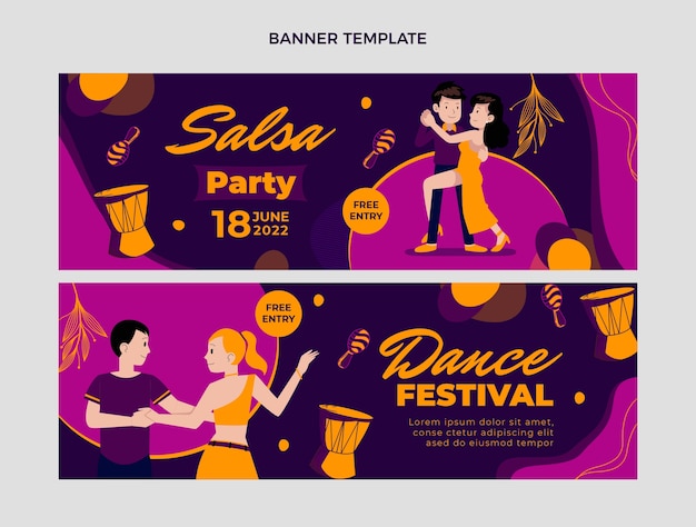 Vector handgetekende latin dance party horizontale banners