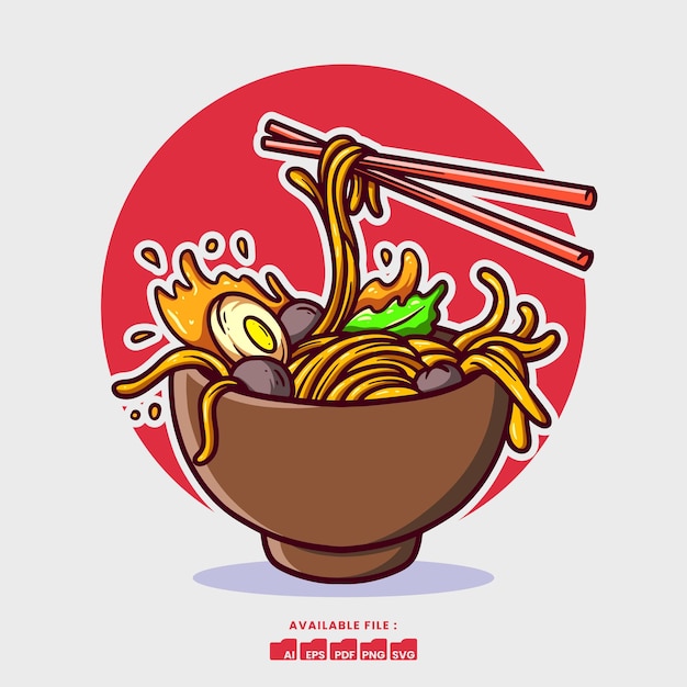 Handgetekende Leuke Cartoon Ramen Illustratie