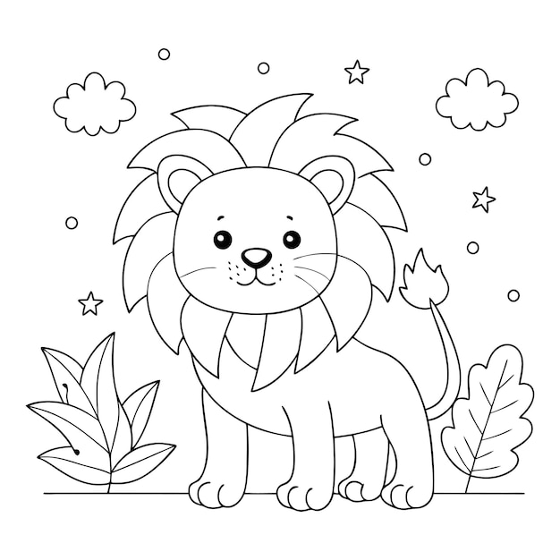 Handgetekende Majestic Lion Outline Line Art
