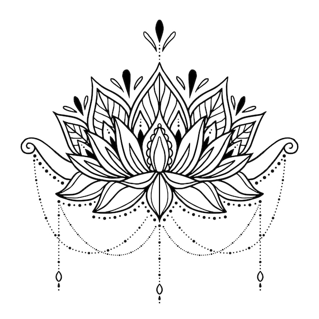 Vector handgetekende mandala lotusbloemtekening