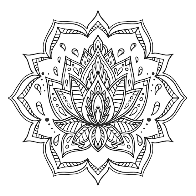 Vector handgetekende mandala lotusbloemtekening