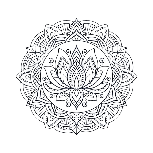 Handgetekende mandala lotusbloemtekening