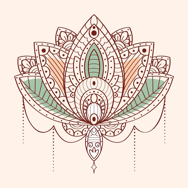 Vector handgetekende mandala lotusbloemtekening