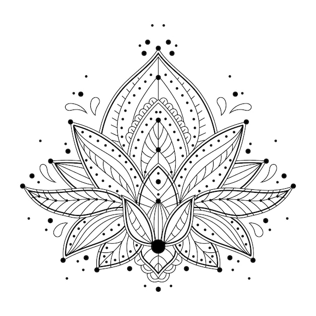 Handgetekende mandala lotusbloemtekening