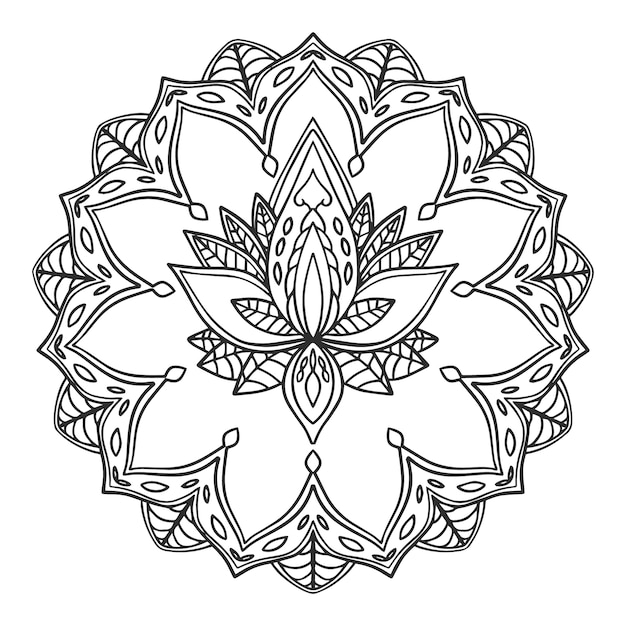 Handgetekende mandala lotusbloemtekening