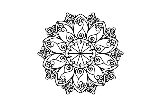 Handgetekende Mandala met bloemmotieven Decoratieve mandala volwassen kleurboek pagina Mandala geklets