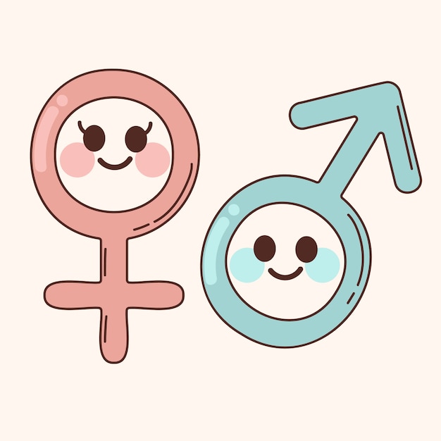 Handgetekende mannelijke vrouwelijke symbolen