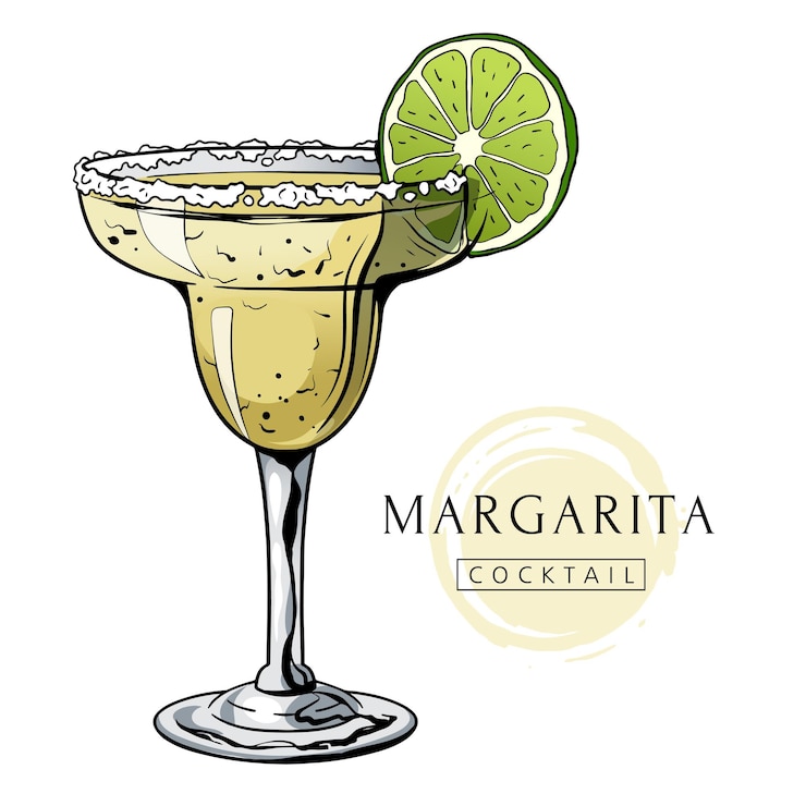 Handgetekende Margarita-cocktail met ijsmunt en limoen