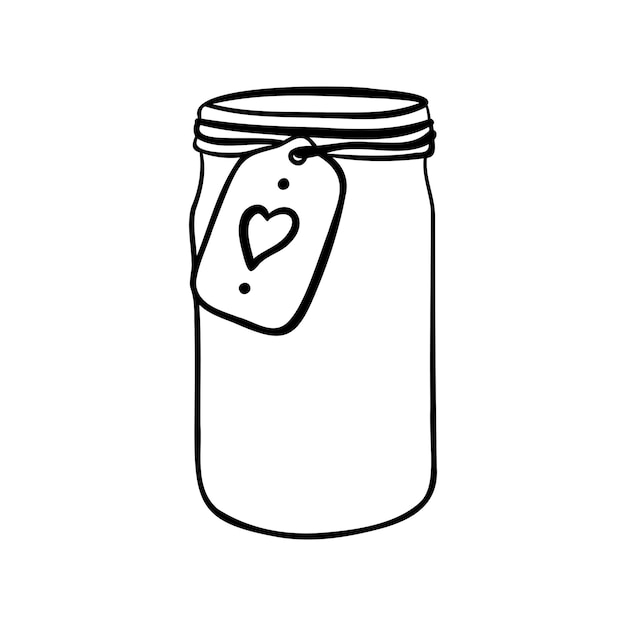 Handgetekende Mason Jar Sketch Jar met deksel label Vector schets doodle illustratie geïsoleerd op wit