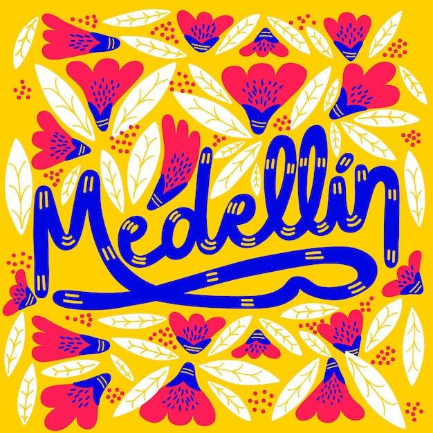 Handgetekende medellin tekst illustratie