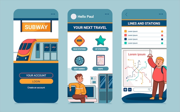 Handgetekende mensen op het ontwerp van een metro-app