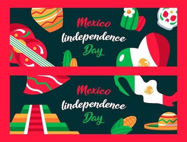 Handgetekende mexico independece dag horizontale bannersjabloon