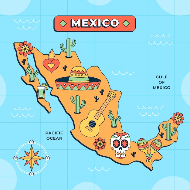 Handgetekende mexico kaart illustratie