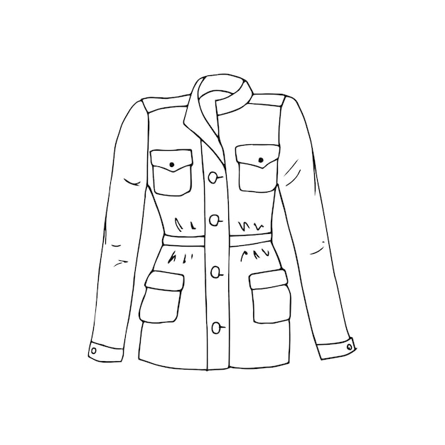 Handgetekende militaire stijl damesjas geïsoleerde vector illustratie op doodle stijl