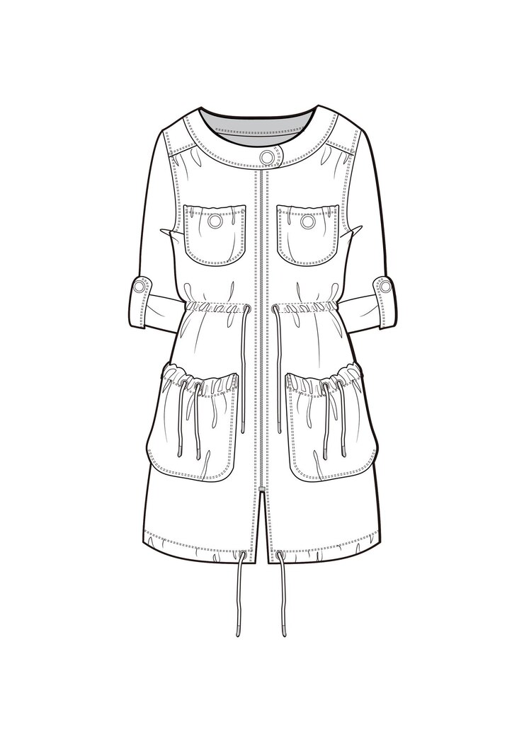 Vector handgetekende mode elegante stijl schets doek jurk contour illustratie