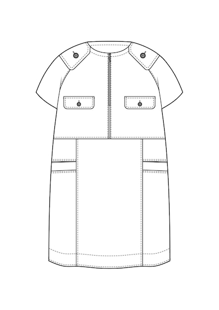 Vector handgetekende mode stijl schets doek elegante jurk contour illustratie