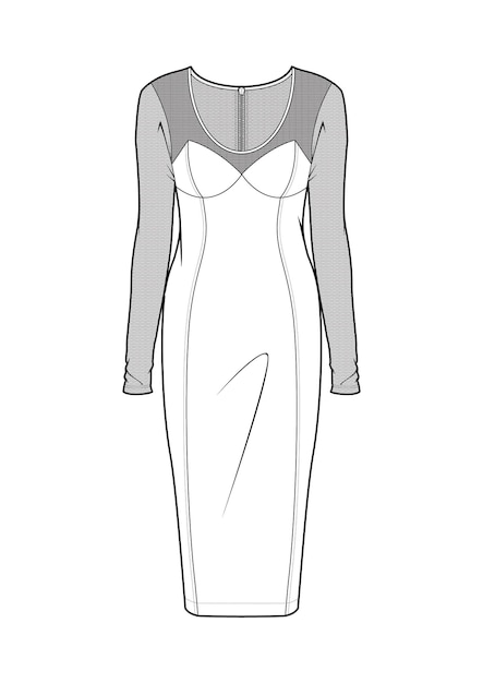 Vector handgetekende mode stijl schets doek jurk contour illustratie