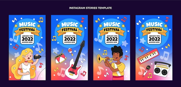 Vector handgetekende muziekfestival instagramverhalen